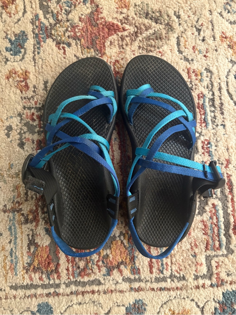 Chaco Black Sandals with Blue and Teal Straps